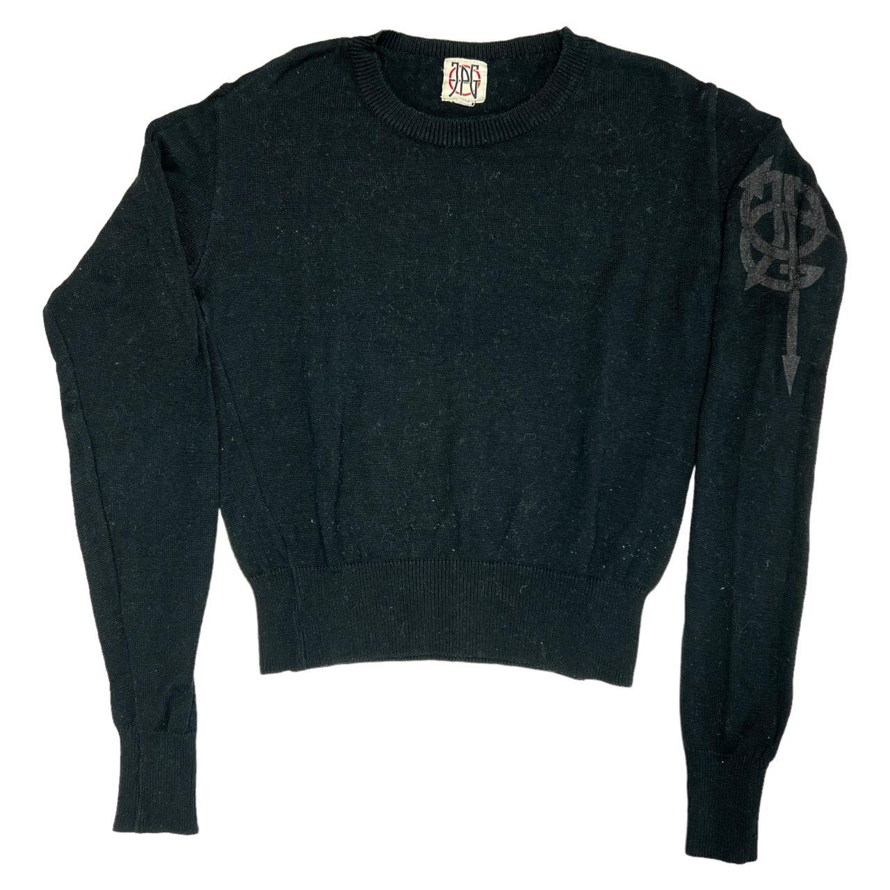 Jean-Paul Gaultier Black Cropped Sweater with Logo Sleeve