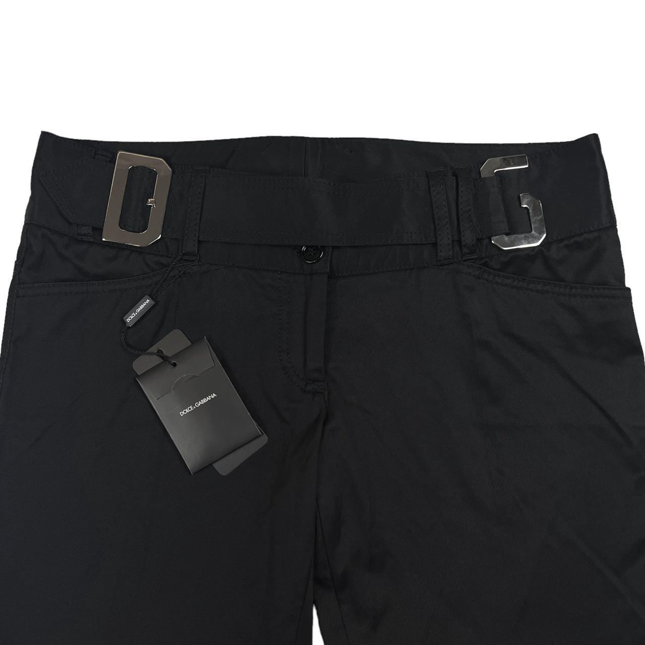 Dolce & Gabbana Black Low Rise Pants with Metal DG Logo Hardware