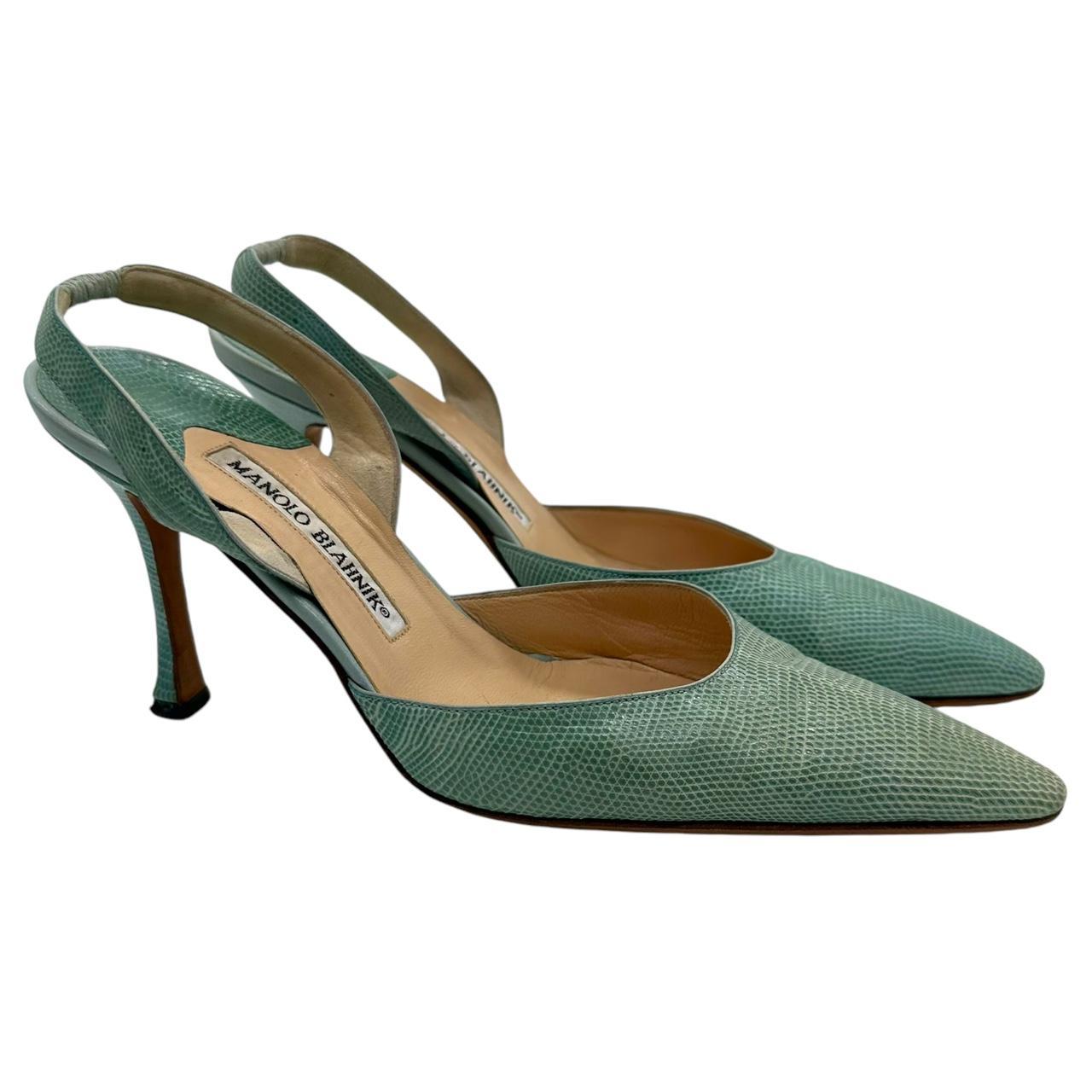 Manolo Blahnik Blue Lizard Slingback Heels