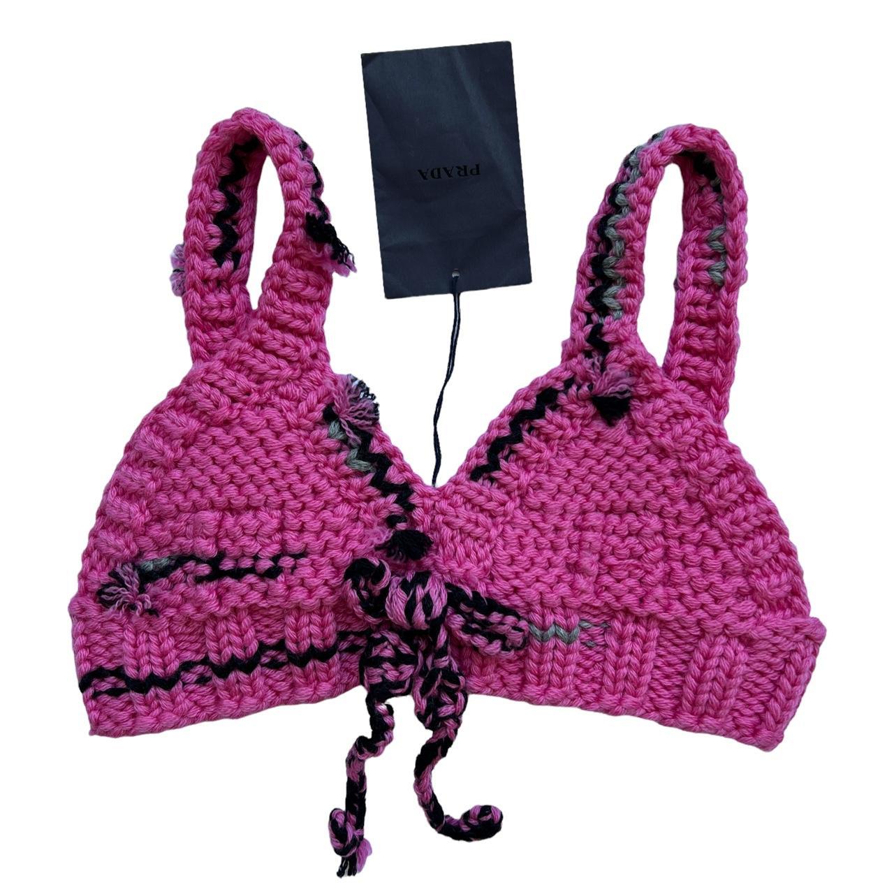 Prada FW17 RTW Cordonetto Link Knit Crochet Bralette Crop Top Pink - Outfit Repeater