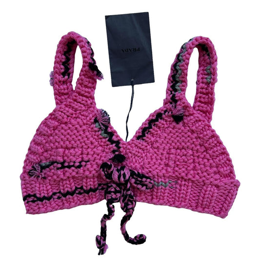 Prada FW17 RTW Cordonetto Link Knit Crochet Bralette Crop Top Pink - Outfit Repeater