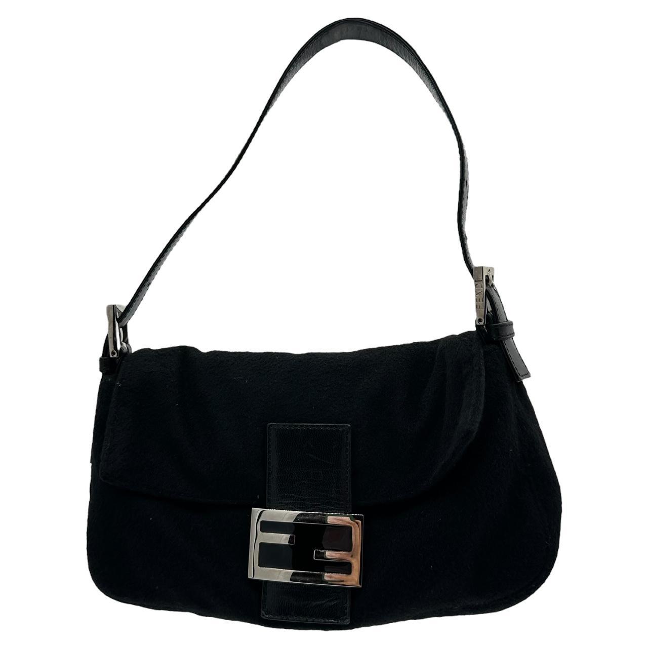Fendi Black Wool Baguette Shoulder Bag