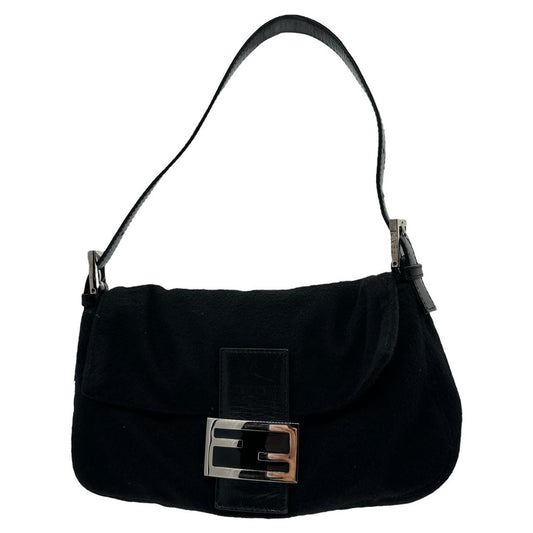 Fendi Black Wool Baguette Shoulder Bag