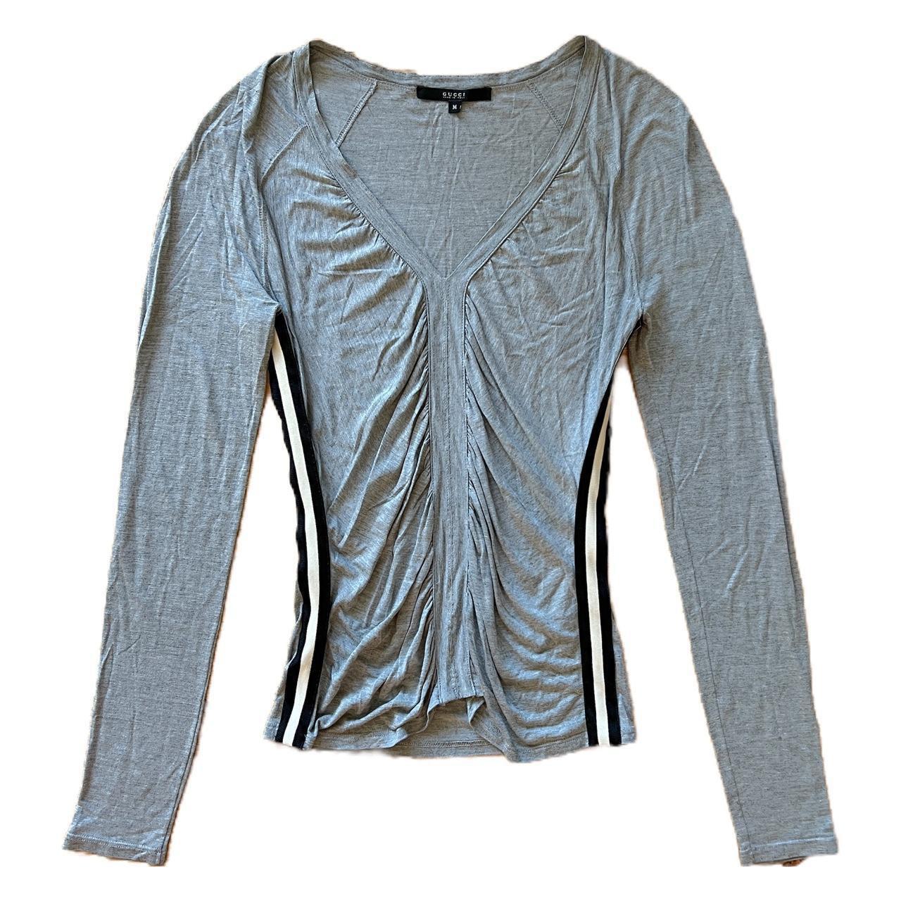 Gucci By Tom Ford Gray Long Sleeve T-Shirt with Varsity Style Stripe Sides - Outfit Repeater