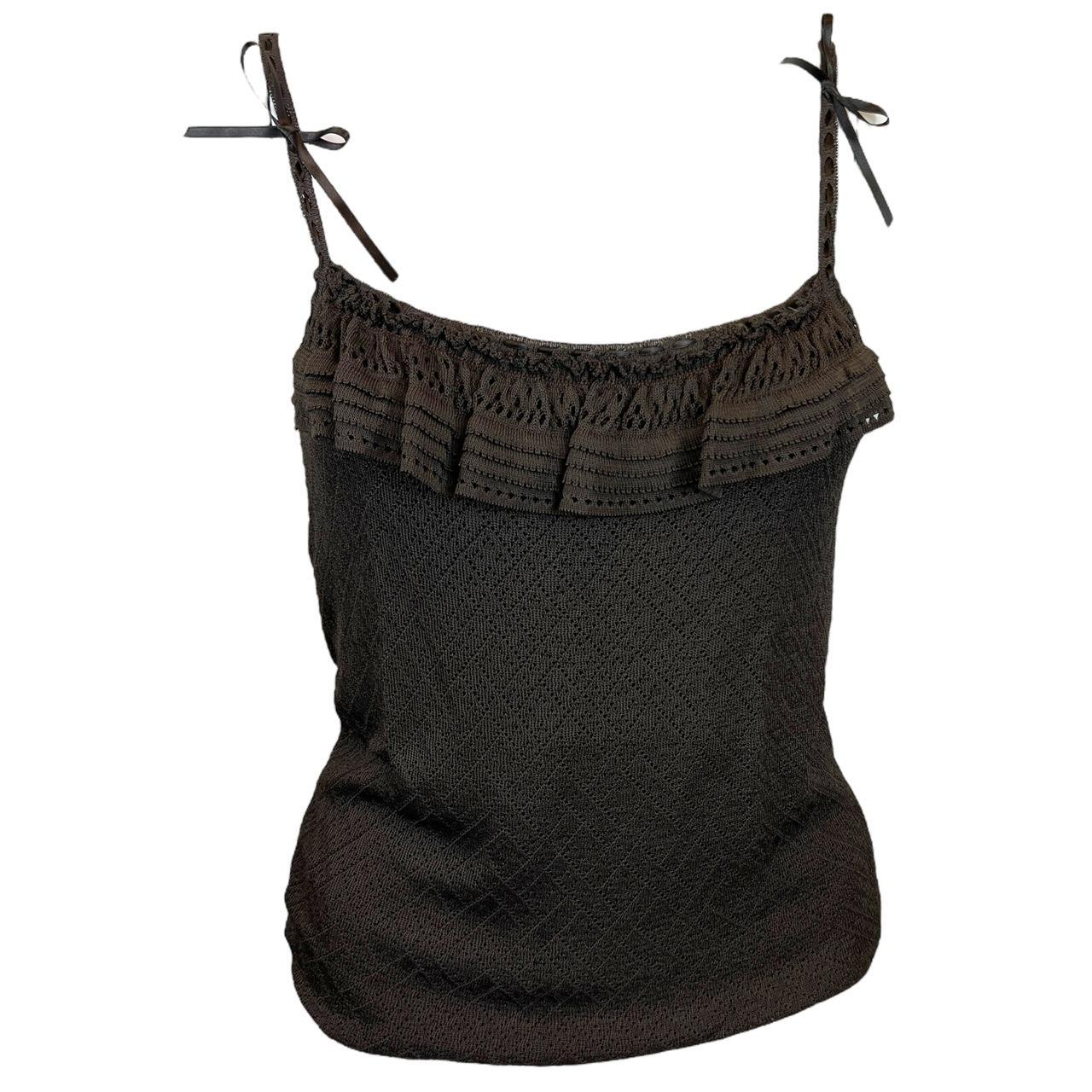 Christian Dior By John Galliano Spring 2006 Brown Knit Ruffle Front Cami with Bows - Outfit Repeater