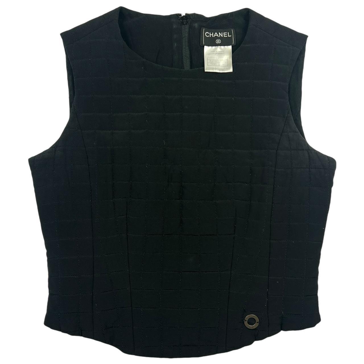 Chanel Black Chocolate Bar Quilted Silk Vest Top