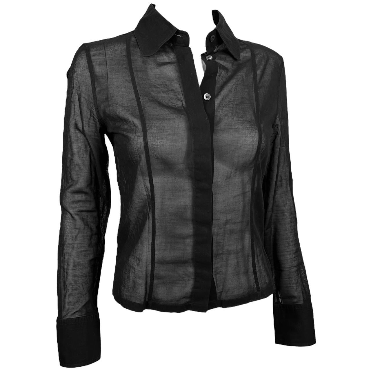 Gucci By Tom Ford S/S 1999 Black Sheer Cotton Button Down Blouse Top - Outfit Repeater