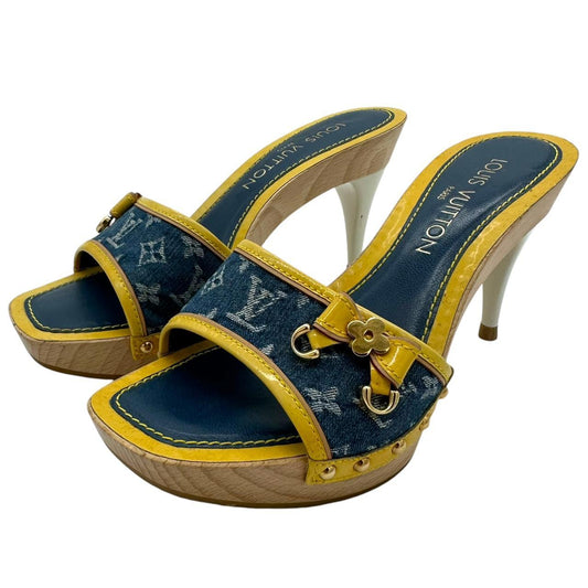 Louis Vuitton Denim Monogram Mule Heels - Outfit Repeater