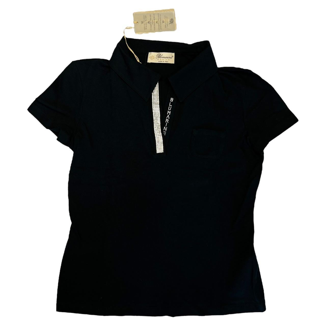 Blumarine Jeans Black Short Sleeve Polo Top with Crystal Spell-Out Logo - Outfit Repeater