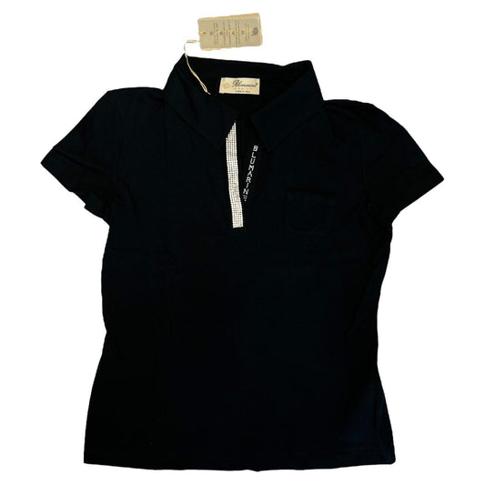 Blumarine Jeans Black Short Sleeve Polo Top with Crystal Spell-Out Logo - Outfit Repeater