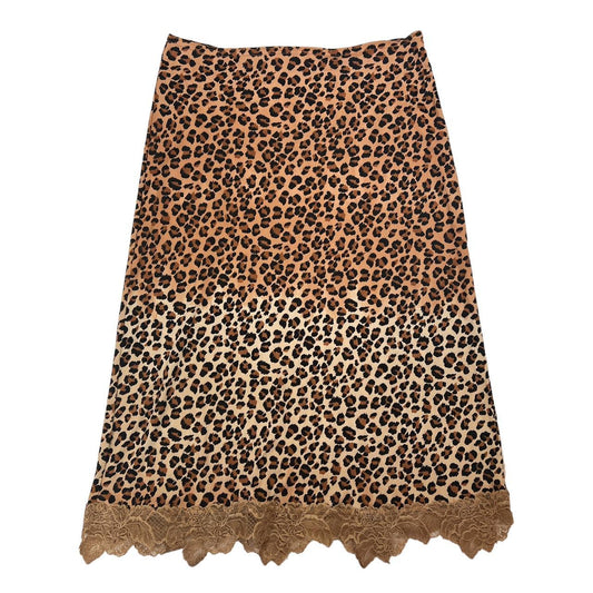 Morgan De Toi Leopard Print Midi Skirt Lace Trim