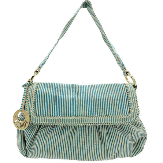 Fendi Blue White Striped Leather Shoulder Bag