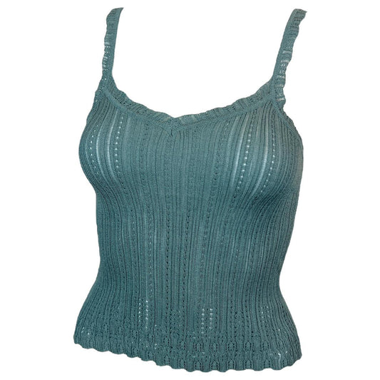 Christian Dior By John Galliano Spring 2001 Blue Semi-Sheer Knit Cami