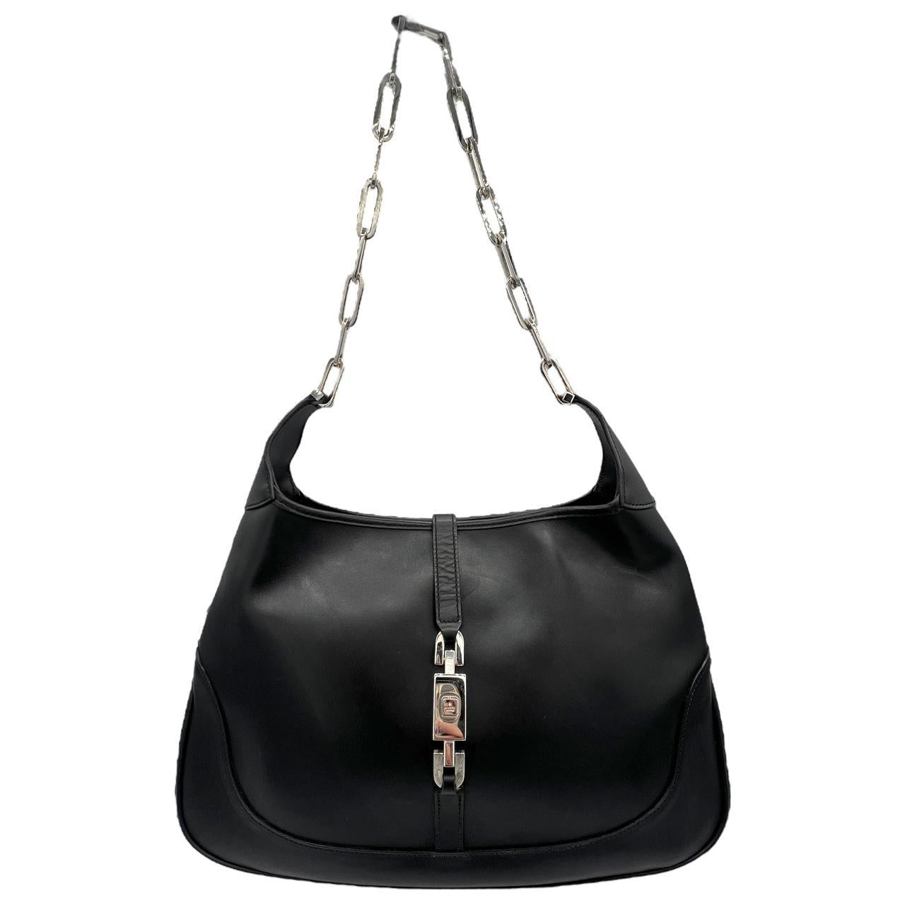 Gucci Black Leather Jackie Bag With Chain Strap