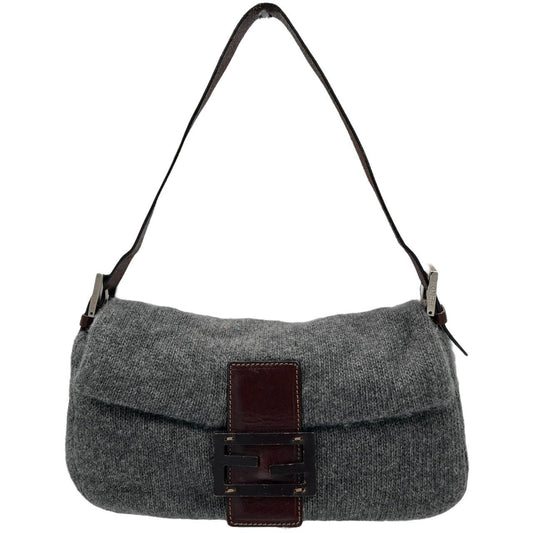 Fendi Gray Cashmere Knit Baguette Shoulder Bag