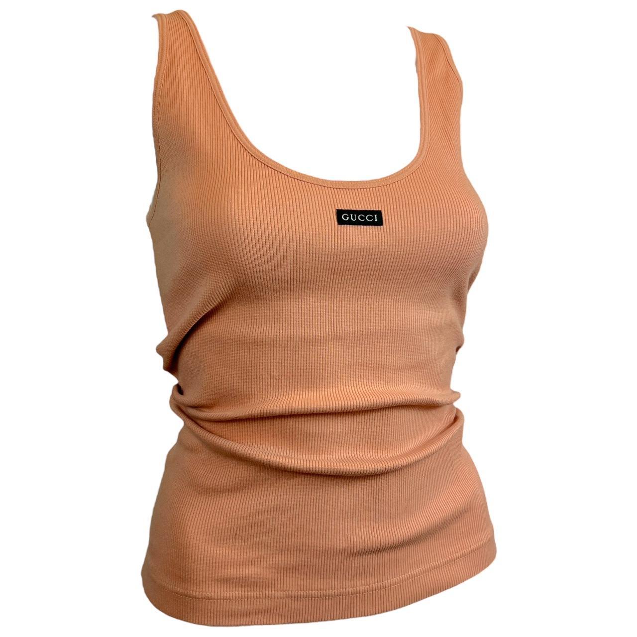 Gucci By Tom Ford S/S 1997 Peach Ribbed Tank Top with Logo Patch