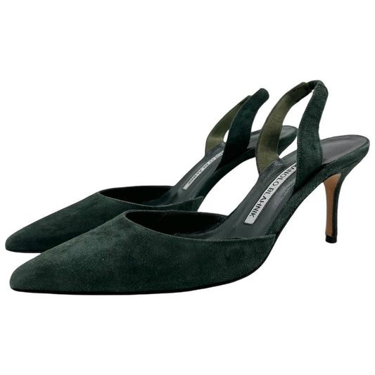 Manolo Blahnik Forest Green Suede Slingback Heels