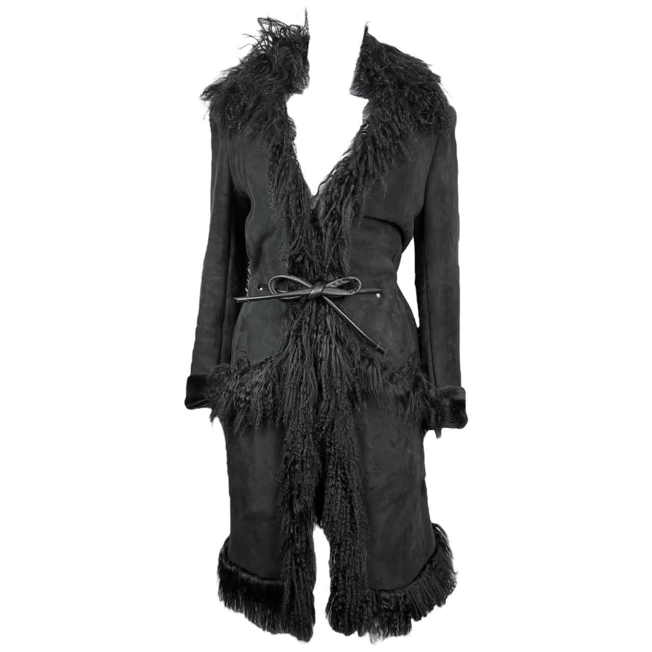 Gucci Black Fur Leather Coat Tom Ford