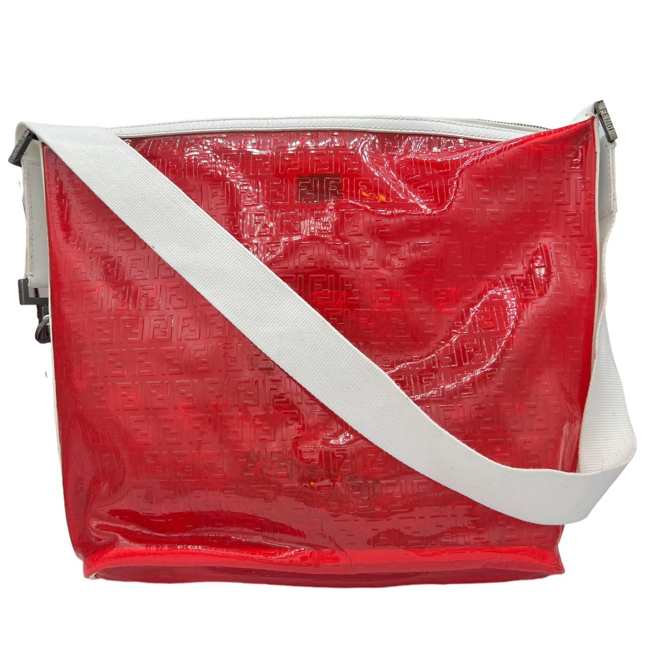 Fendi Red See-Through Vinyl Zucca Logo Embossed Crossbody Satchel Bag