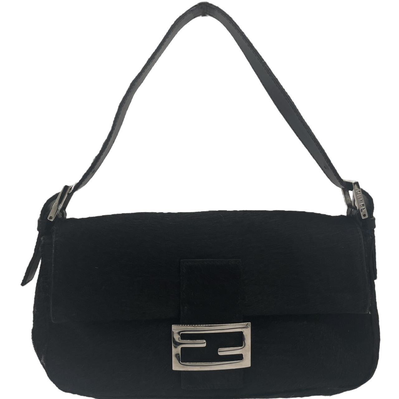 Fendi Black Ponyhair Baguette Shoulder Bag