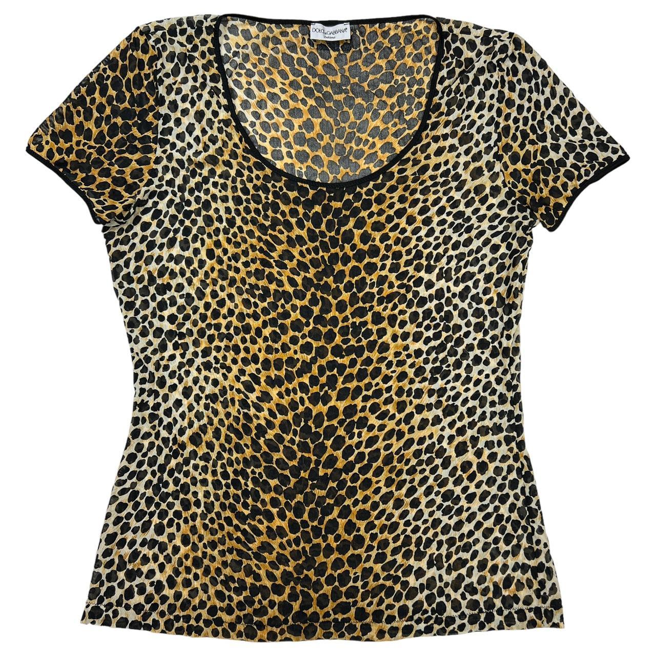 Dolce & Gabbana Leopard Print Semi Sheer Mesh T-Shirt