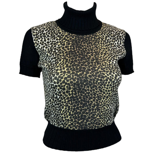 Dolce & Gabbana Leopard Knit Short Sleeve Turtleneck Sweater Top