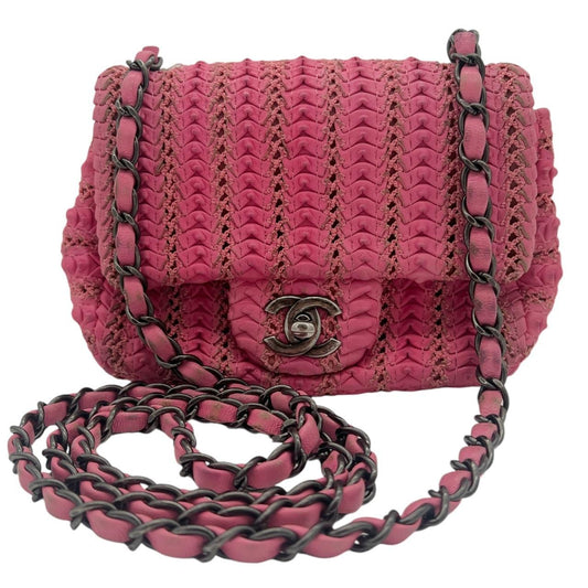 Chanel Pink Woven Lambskin Small Flap Crossbody Bag