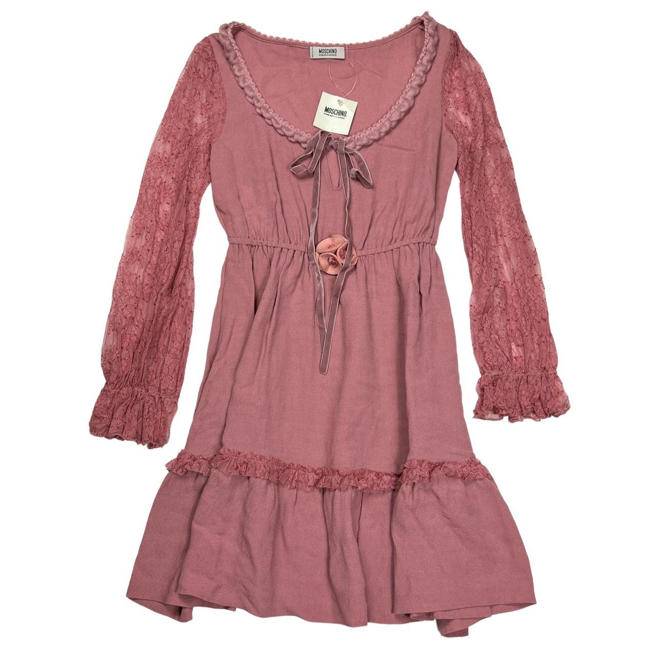 Moschino Pink Lace Babydoll Dress with Ruffled Hem