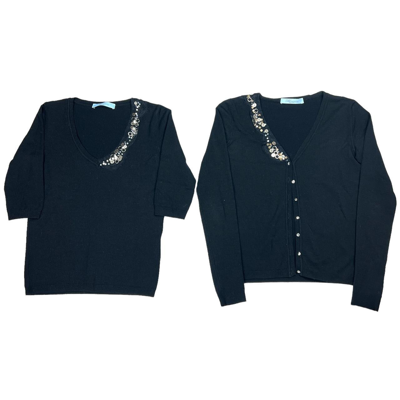 Blumarine Beaded Embellished Knit Top and Cardigan Set