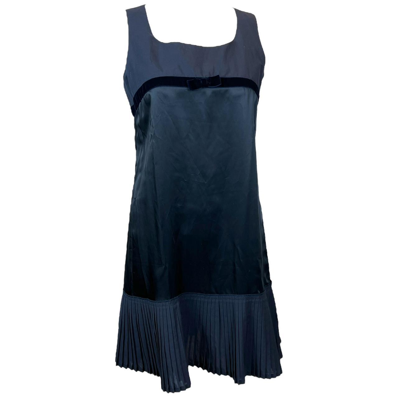Miu Miu Navy Blue Silk Mini Dress with Bow