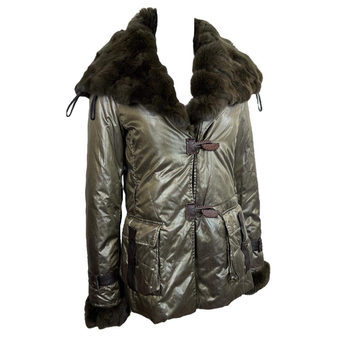 Balmain Puffer Coat Khaki Green Brown Detachable Fur