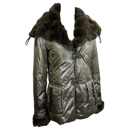 Balmain Puffer Coat Khaki Green Brown Detachable Fur