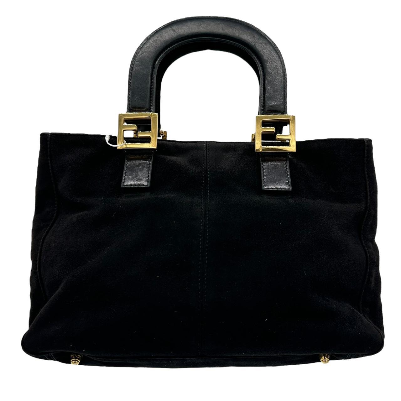 Fendi Black Suede Logo Handle Mini Tote Bag - Outfit Repeater