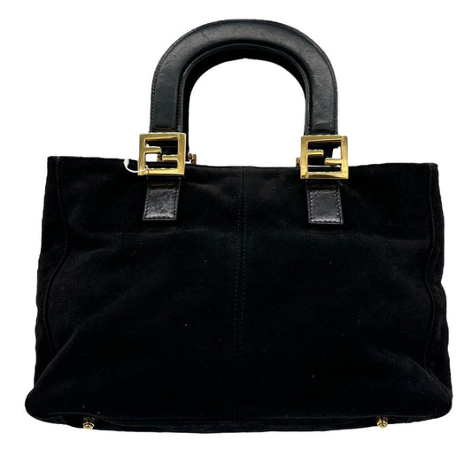 Fendi Black Suede Logo Handle Mini Tote Bag - Outfit Repeater