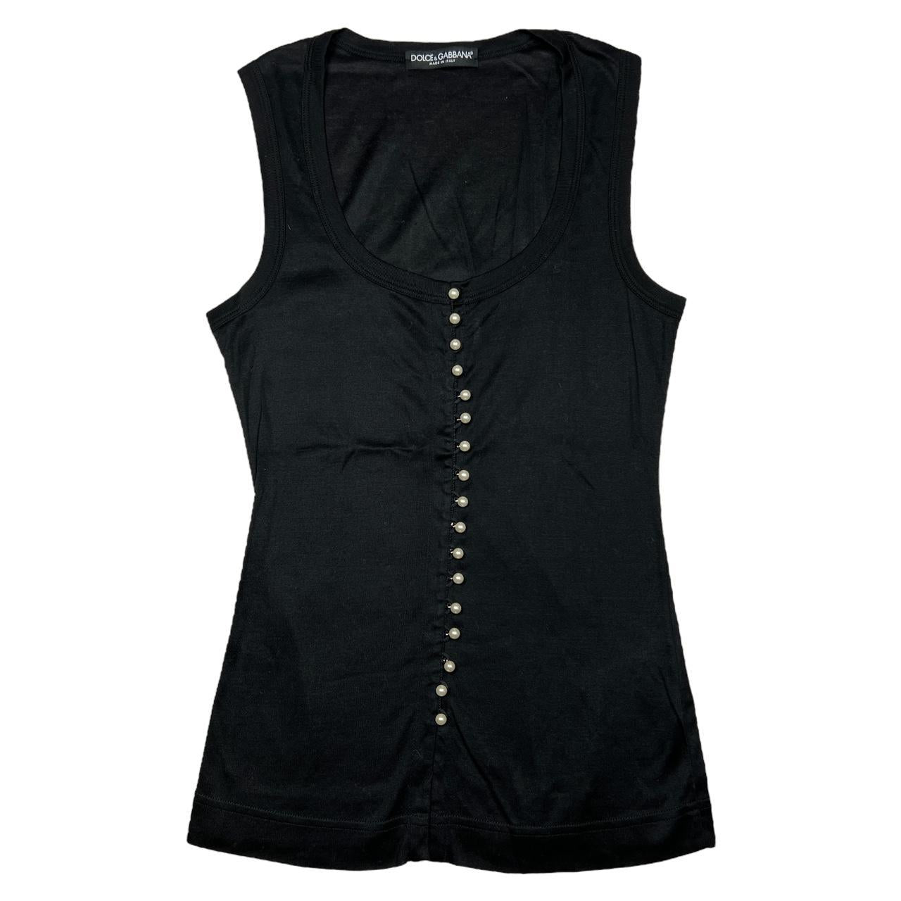 Dolce & Gabbana Black Tank Top with Pearl Buttons - Outfit Repeater