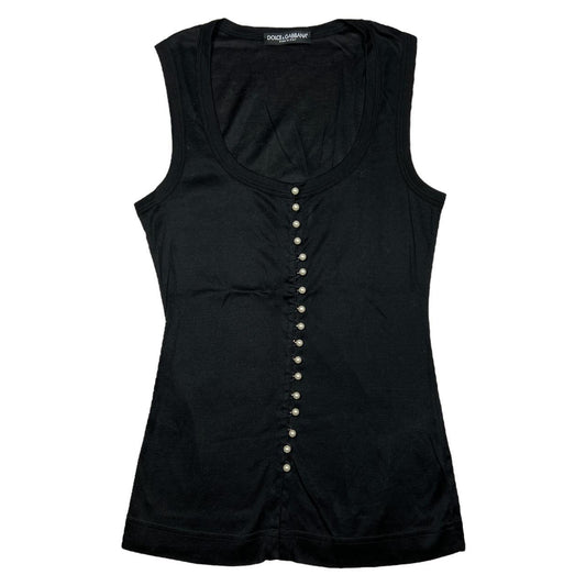 Dolce & Gabbana Black Tank Top with Pearl Buttons - Outfit Repeater
