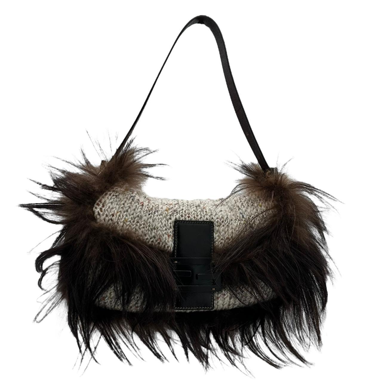 Fendi Fur Trim Knit Baguette Shoulder Bag - Outfit Repeater