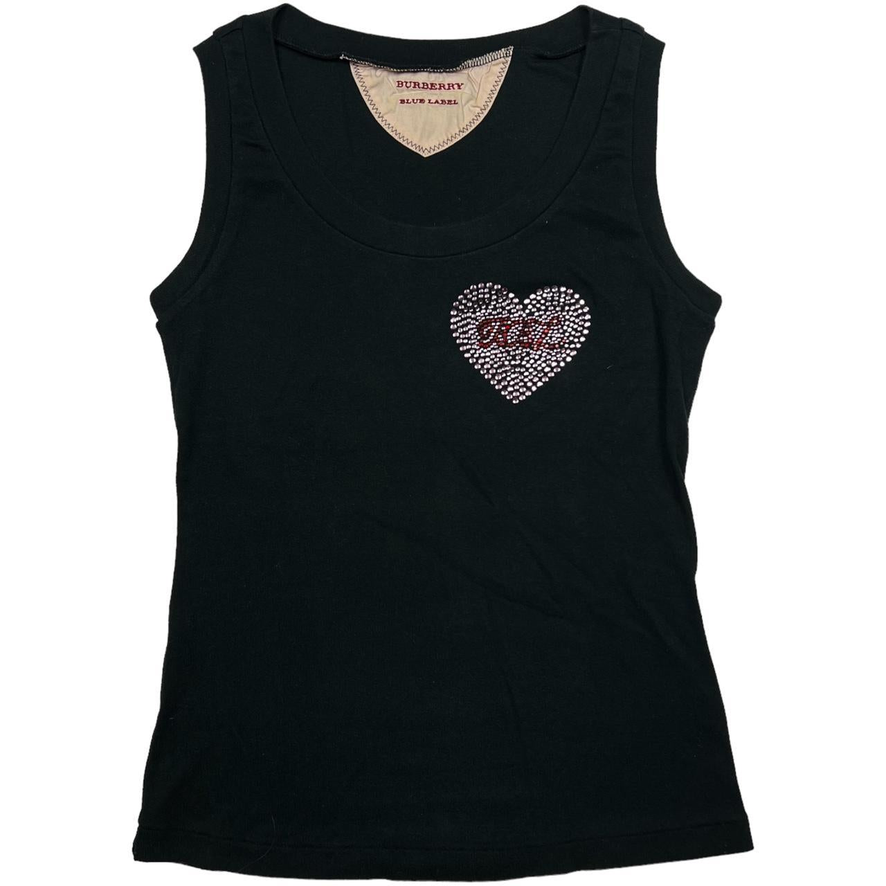 Burberry Blue Label BBL Black Tank Top with Pink Heart Rhinestone Detail - Outfit Repeater