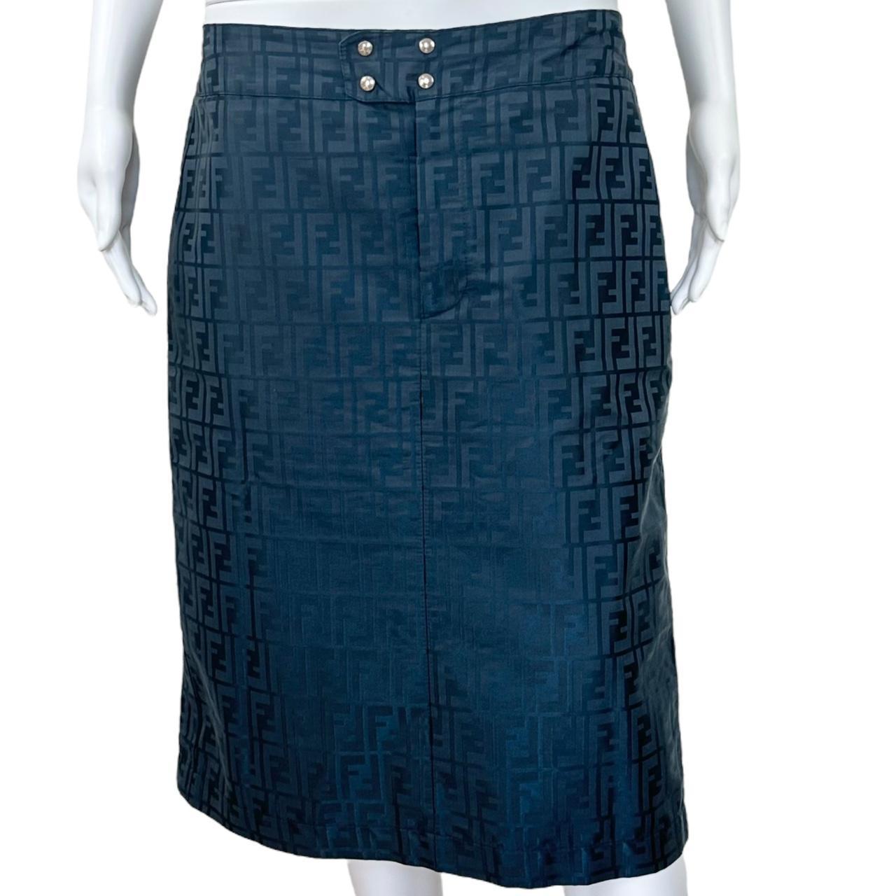 Fendi Navy Blue Zucca Monogram Midi Skirt - Outfit Repeater