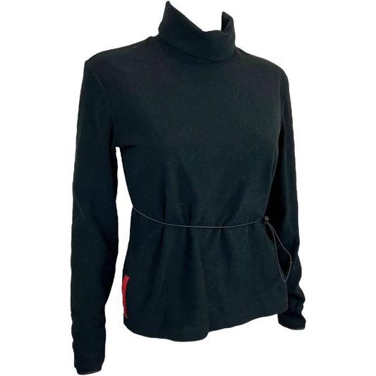 Prada Sport Black Fleece Turtleneck with Elastic Drawstring Waist