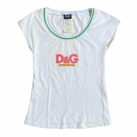Dolce and Gabbana D&G White Pink Center Logo White T-Shirt - Outfit Repeater