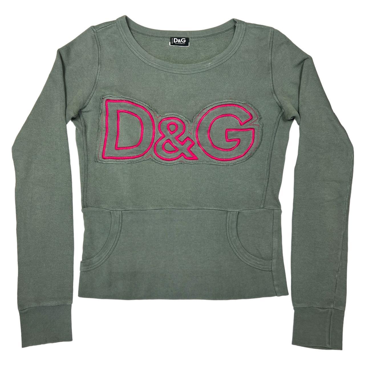 Dolce & Gabbana D&G Gray and Pink Cropped Logo Sweatshirt - Outfit Repeater