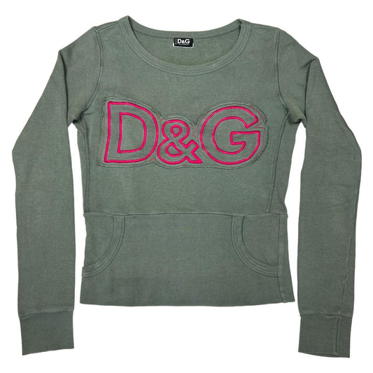 Dolce & Gabbana D&G Gray and Pink Cropped Logo Sweatshirt - Outfit Repeater