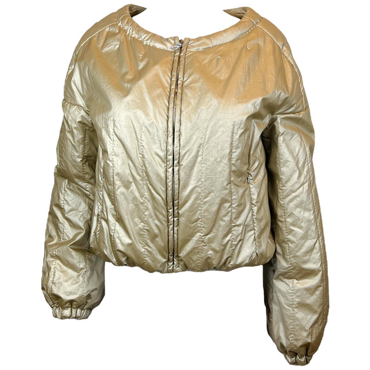 Prada 2007 Metallic Gold Cropped Bomber Puffer Jacket - Outfit Repeater