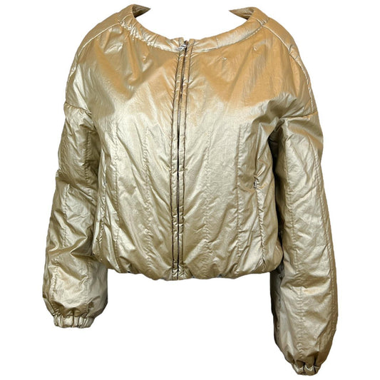Prada 2007 Metallic Gold Cropped Bomber Puffer Jacket
