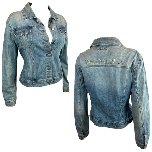 Anna Molinari (of Blumarine) Rhinestone Embellished Light Wash Denim Jacket