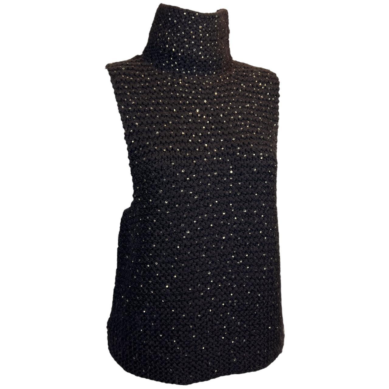 Fendi by Karl Lagerfeld Crystal Embellished Brown Wool Sleeveless Turtleneck