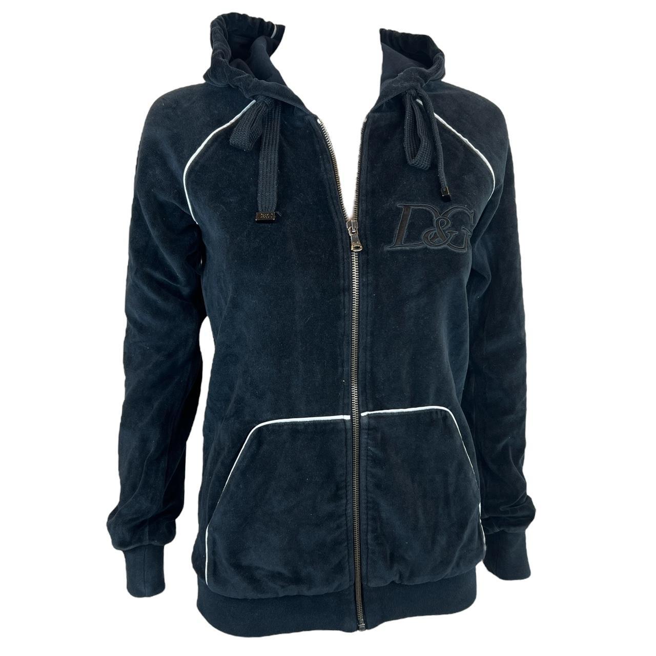 Dolce & Gabbana Black Velour Logo Zip Up Hoodie Jacket