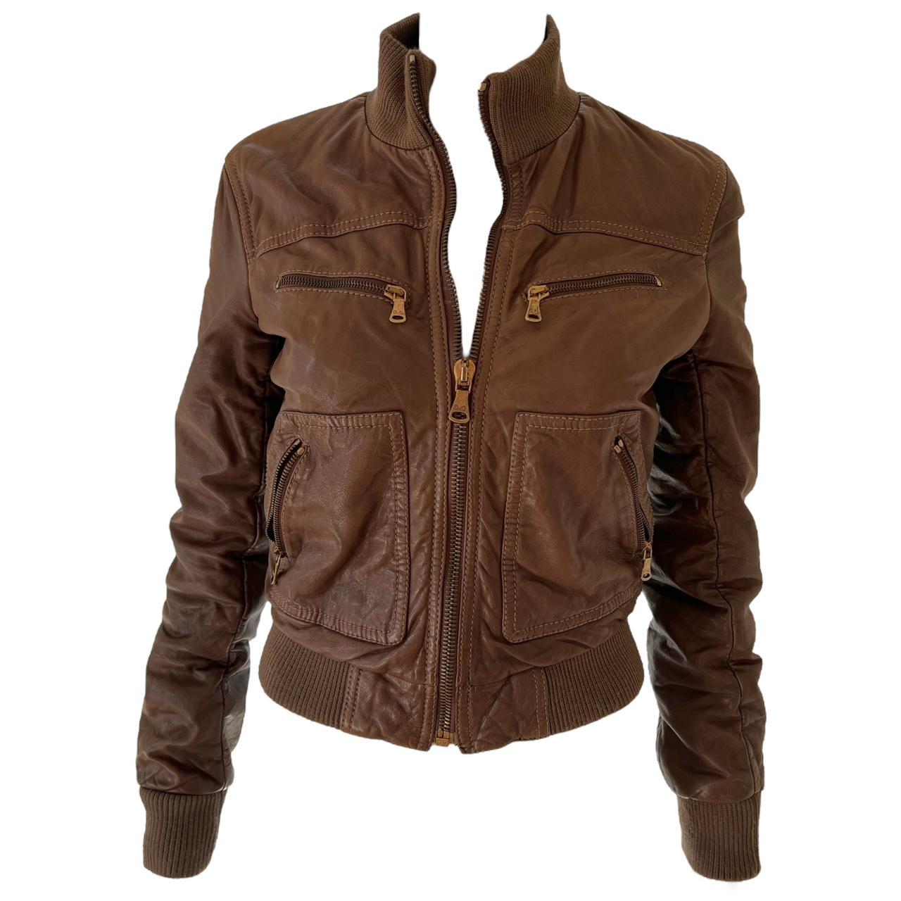 Dolce & Gabbana Brown Leather Bomber Jacket