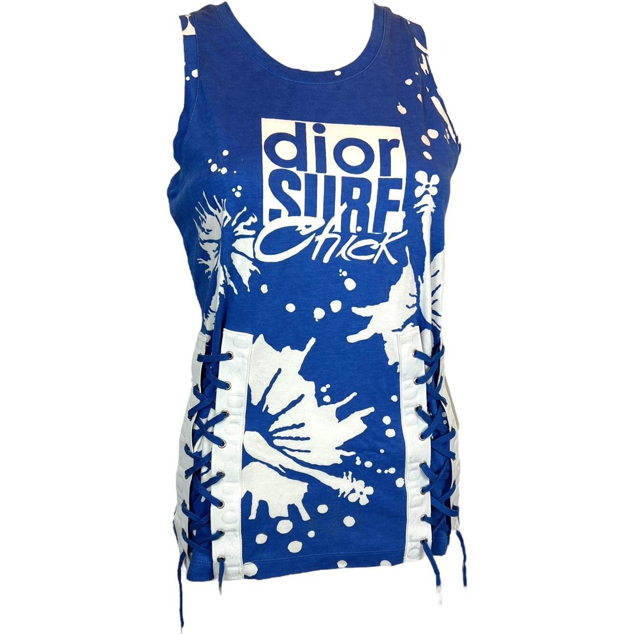 Christian Dior Summer 2004 by John Galliano 'Dior Surf Chick' Blue and White Graphic Lace Up Tank - Outfit Repeater